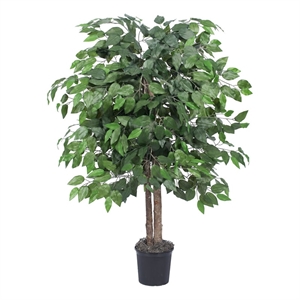 Pemberly Row 4' Artificial Green Ficus Bush in Black Plastic Pot