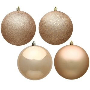 Pemberly Row 8&quot Plastic Ball Ornament in Cafe Latte Beige (Set of 4)