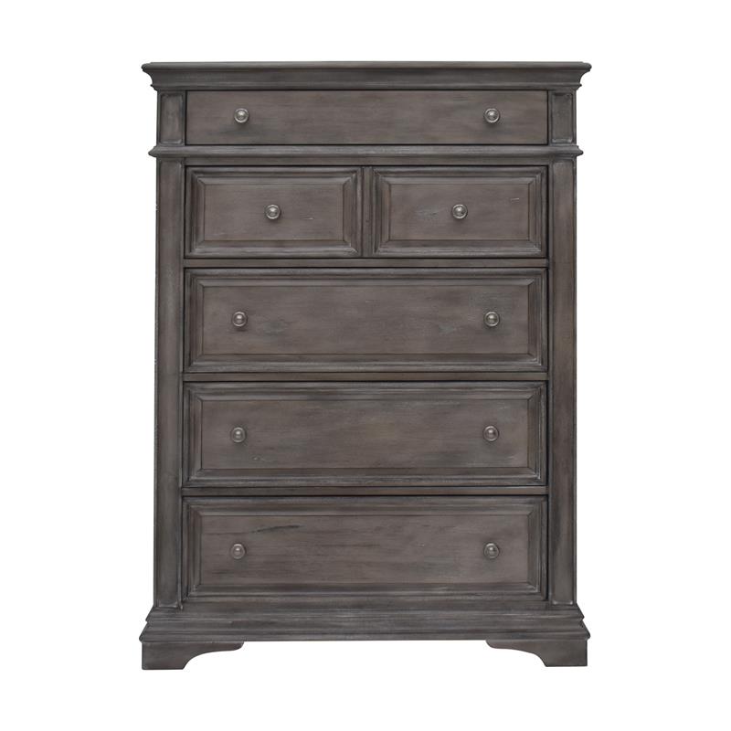 Pemberly Row Farmhouse Distressed Driftwood Gray Wood 5-Drawers Chest