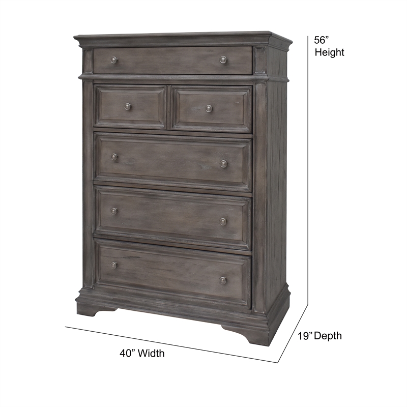 Pemberly Row Farmhouse Distressed Driftwood Gray Wood 5-Drawers Chest