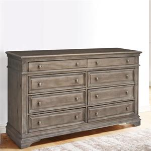 Pemberly Row Farmhouse Distressed Driftwood Gray Wood 8-Drawers Dresser