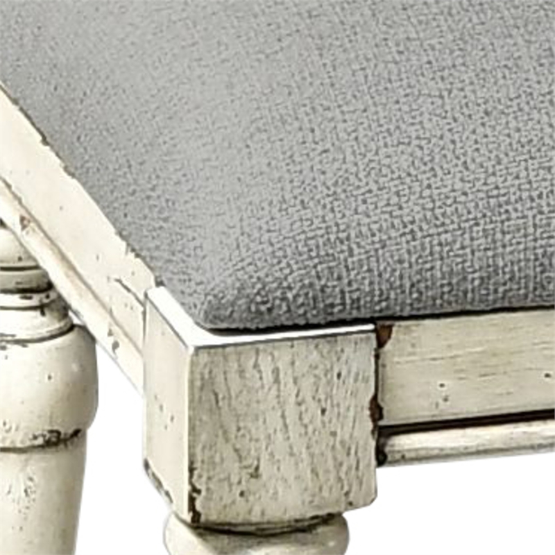 Pemberly Row Farmhouse Distressed Rustic Ivory Wood Vanity Bench