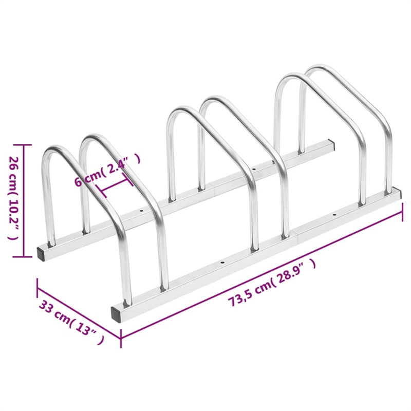 Pemberly Row 3 Bikes Galvanized Steel Bike Rack in Silver Finish