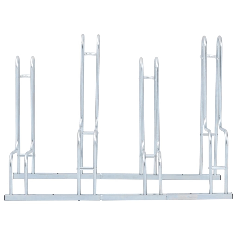 Pemberly Row 4 Bikes Floor Freestanding Galvanized Steel Bicycle Stand in Silver