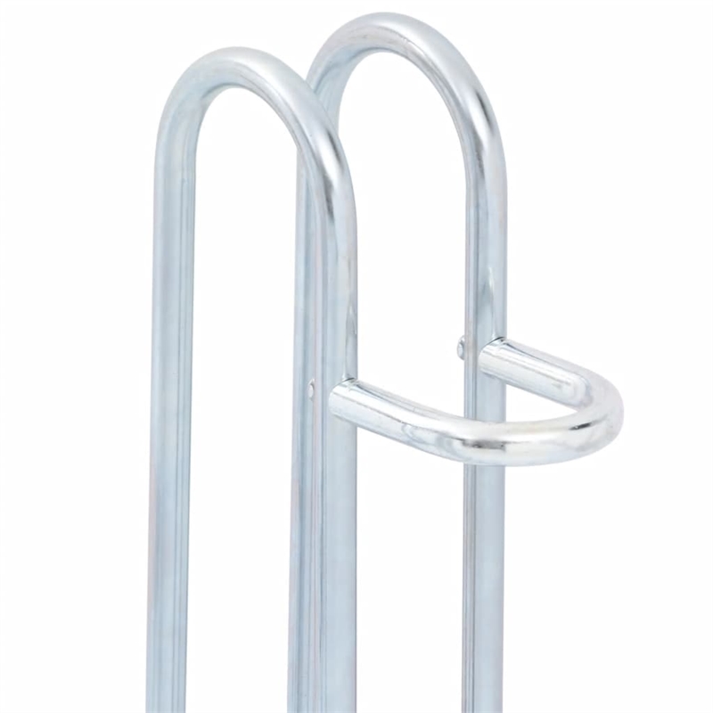 Pemberly Row 4 Bikes Floor Freestanding Galvanized Steel Bicycle Stand in Silver
