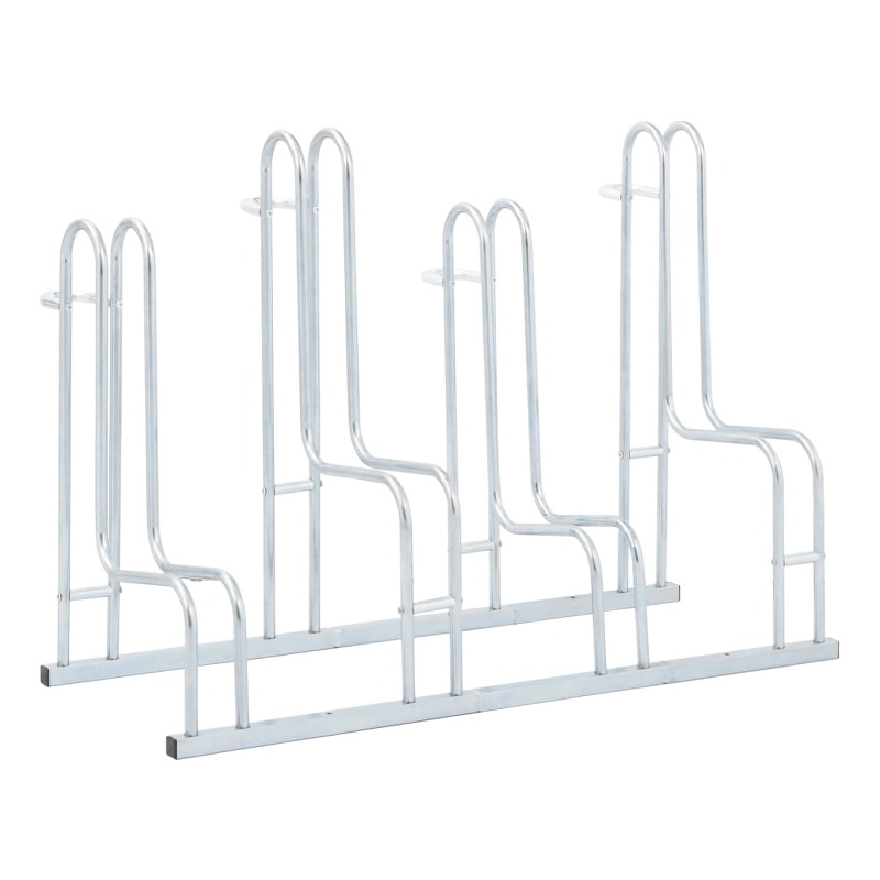 Pemberly Row 4 Bikes Floor Freestanding Galvanized Steel Bicycle Stand in Silver