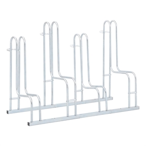 Pemberly Row 4 Bikes Floor Freestanding Galvanized Steel Bicycle Stand in Silver