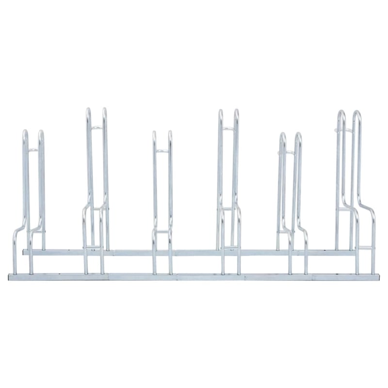 Pemberly Row 6 Bikes Floor Freestanding Galvanized Steel Bicycle Stand in Silver