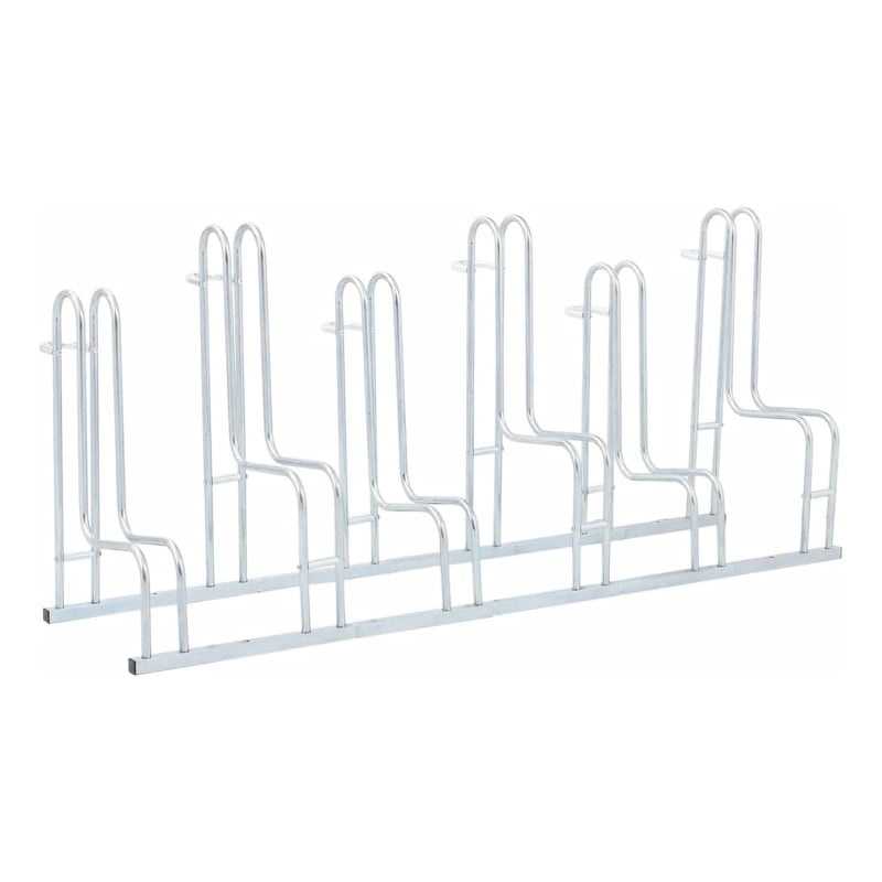Pemberly Row 6 Bikes Floor Freestanding Galvanized Steel Bicycle Stand in Silver