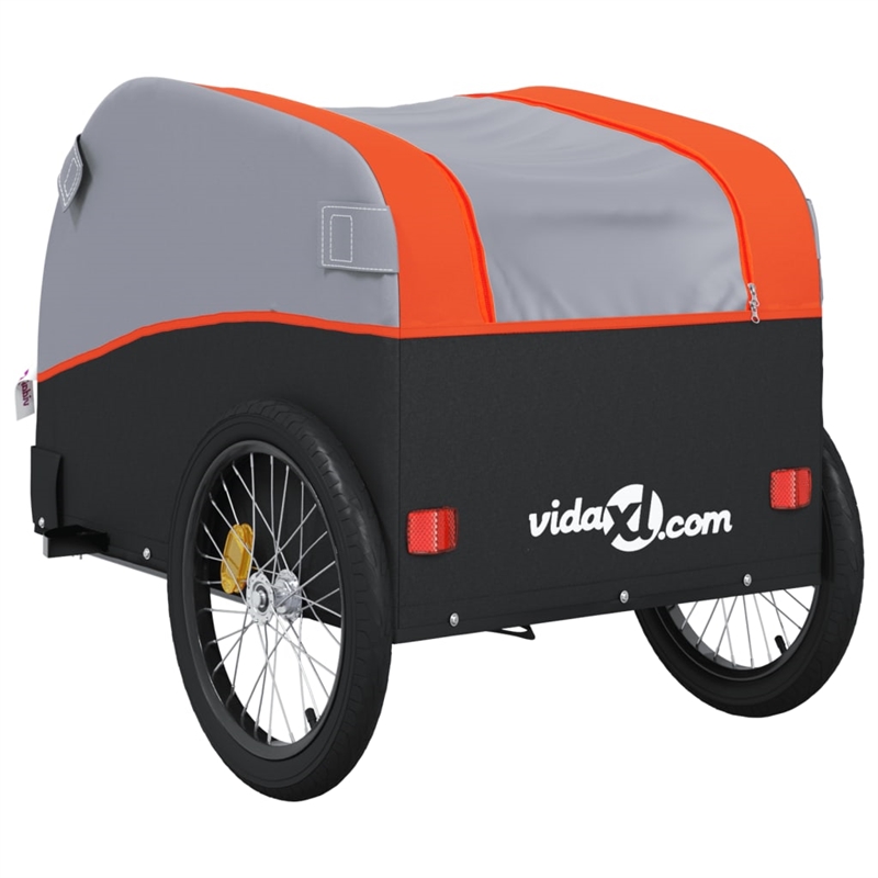 Pemberly Row Sturdy 99.2 lb Iron Bike Trailer in Black and Orange
