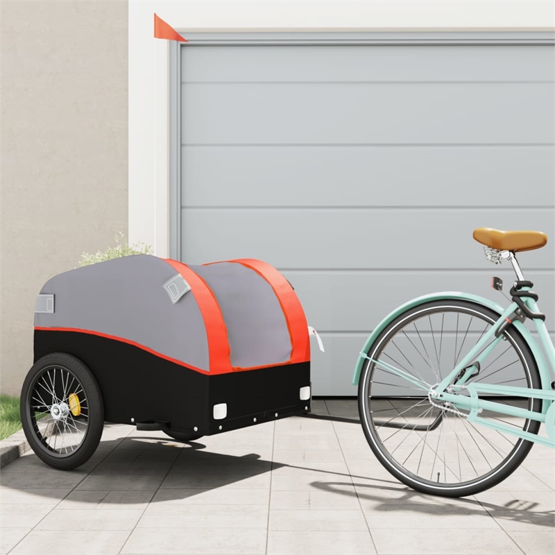 Pemberly Row Sturdy 99.2 lb Iron Bike Trailer in Black and Orange
