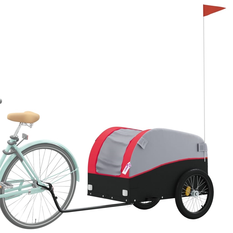 Pemberly Row Sturdy 99.2 lb Iron Bike Trailer in Black and Red