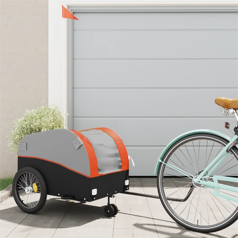 Pemberly Row Sturdy 99.2 lb Iron Bike Trailer in Black and Orange