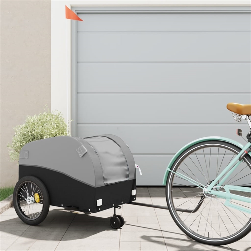 Pemberly Row Sturdy 99.2 lb Iron Bike Trailer in Black and Gray