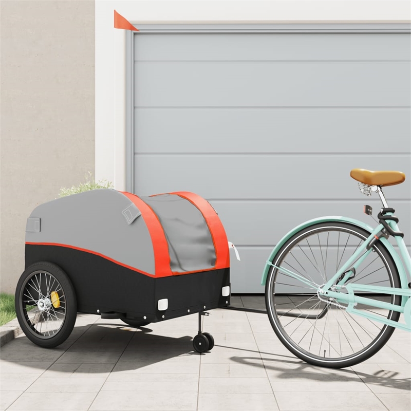 Pemberly Row Sturdy 99.2 lb Iron Bike Trailer in Black and Orange