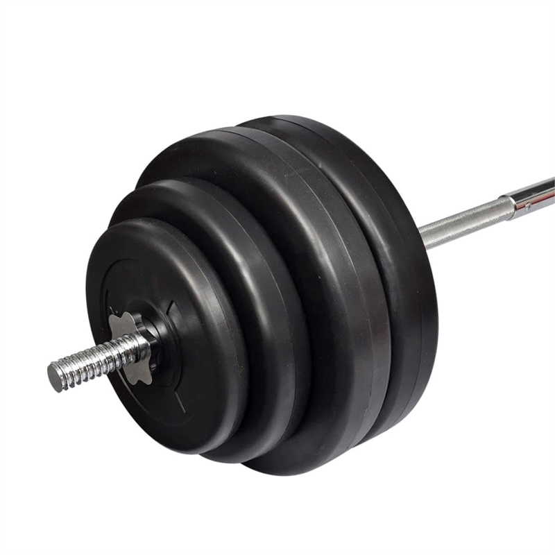 Pemberly Row straight Barbell With Eight Plates Set in Black