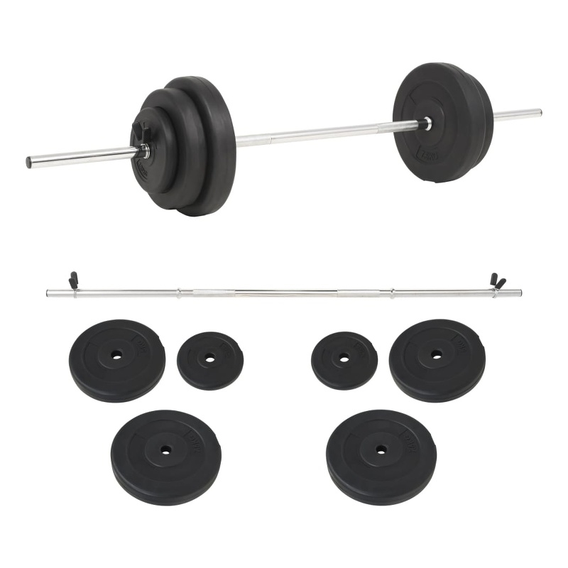 Pemberly Row Versatile 66.1lbs Barbell Set in Black - Spring Locks Included