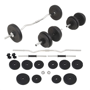 Pemberly Row Versatile 66.1lbs Barbell and Dumbbell Set in Black