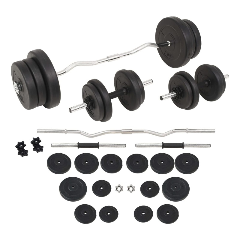 Pemberly Row Versatile 132.3lbs Barbell and Dumbbell Set in Black