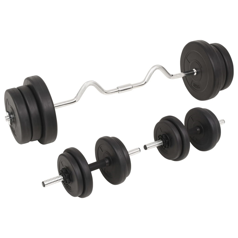 Pemberly Row Versatile 132.3lbs Barbell and Dumbbell Set in Black