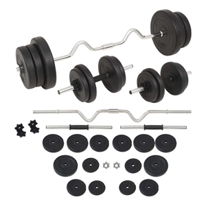 Pemberly Row Versatile 132.3lbs Barbell and Dumbbell Set in Black