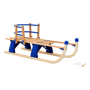 Pemberly Row 46.9&quot Wooden Folding Snow Sledge with Backrest in Blue/Natural