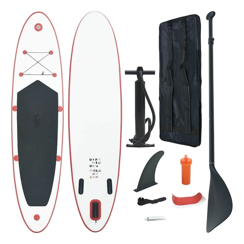 Pemberly Row Inflatable Stand Up Paddle Board Set in Red and White