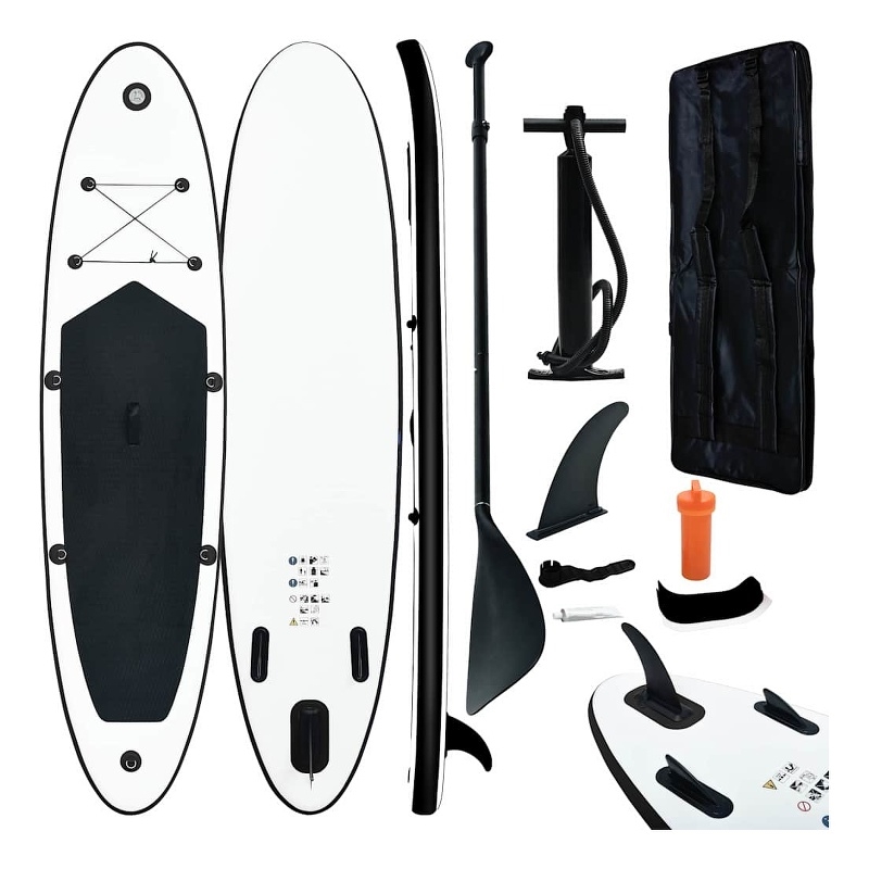 Pemberly Row Inflatable Stand Up Paddleboard Set in Black and White