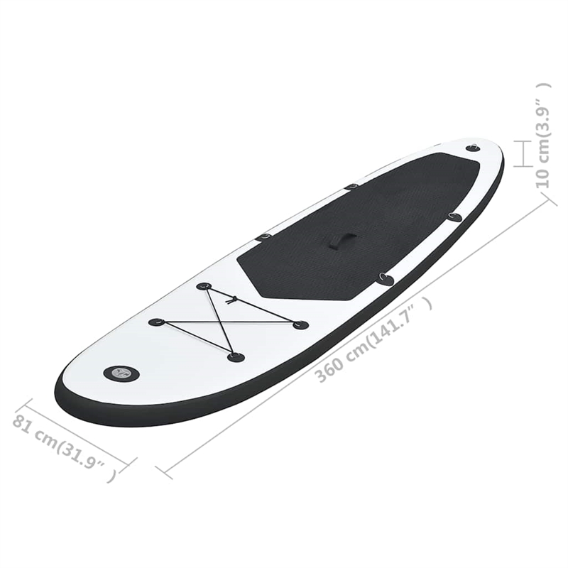 Pemberly Row Inflatable Stand Up Paddleboard Set in Black and White