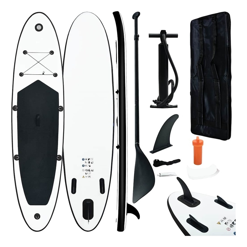 Pemberly Row Inflatable Stand Up Paddleboard Set in Black and White
