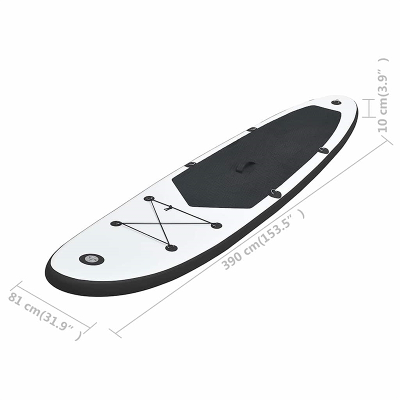 Pemberly Row Inflatable Stand Up Paddleboard Set in Black and White