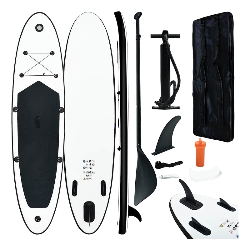 Pemberly Row Inflatable Stand Up Paddleboard Set in Black and White