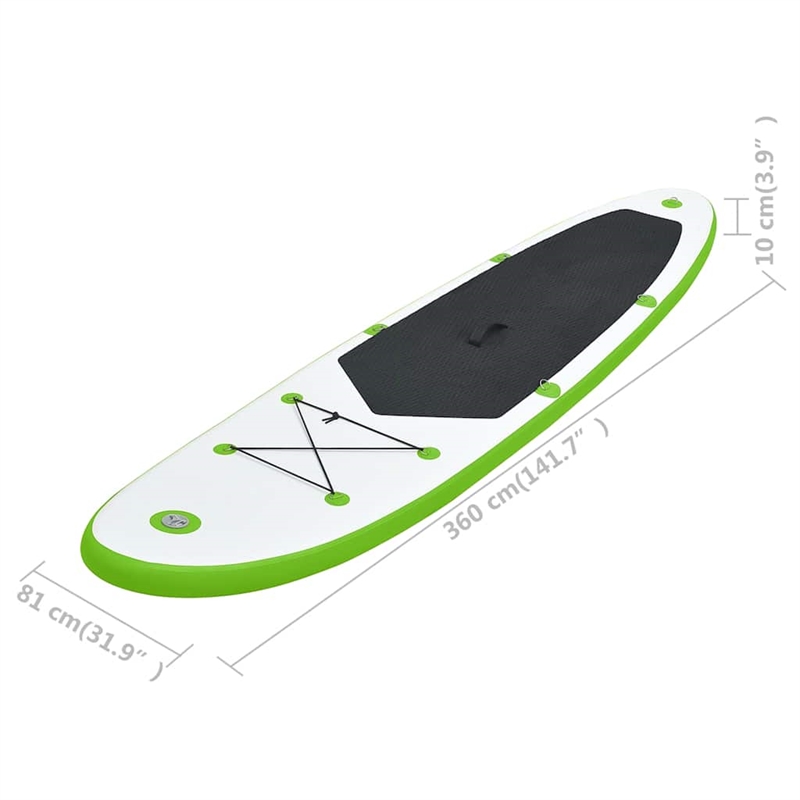 Pemberly Row Inflatable Stand Up Paddleboard Set in Green and White