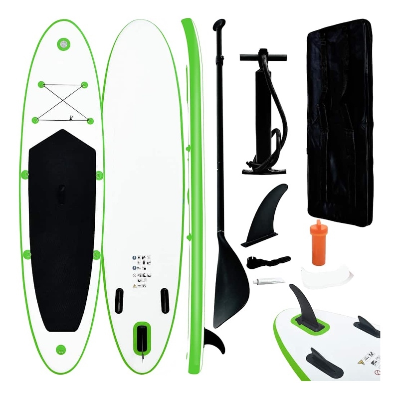 Pemberly Row Inflatable Stand Up Paddleboard Set in Green and White