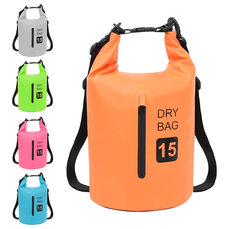 Pemberly Row Lightweight and Durable 4 gal PVC Dry Bag with Zipper in Orange