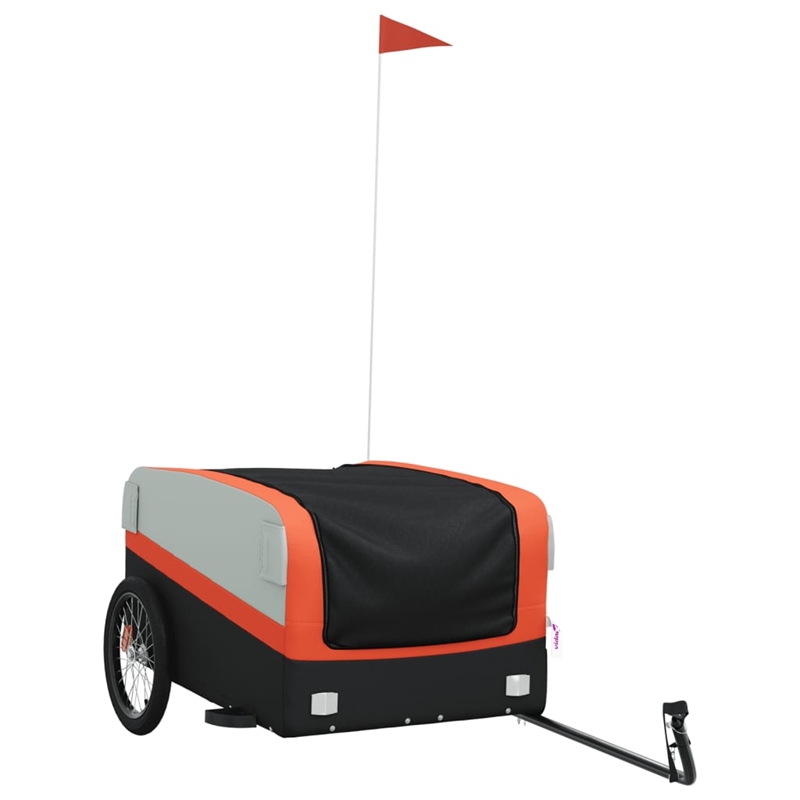 Pemberly Row Sturdy 99.2 lb Iron Bike Trailer in Black and Orange