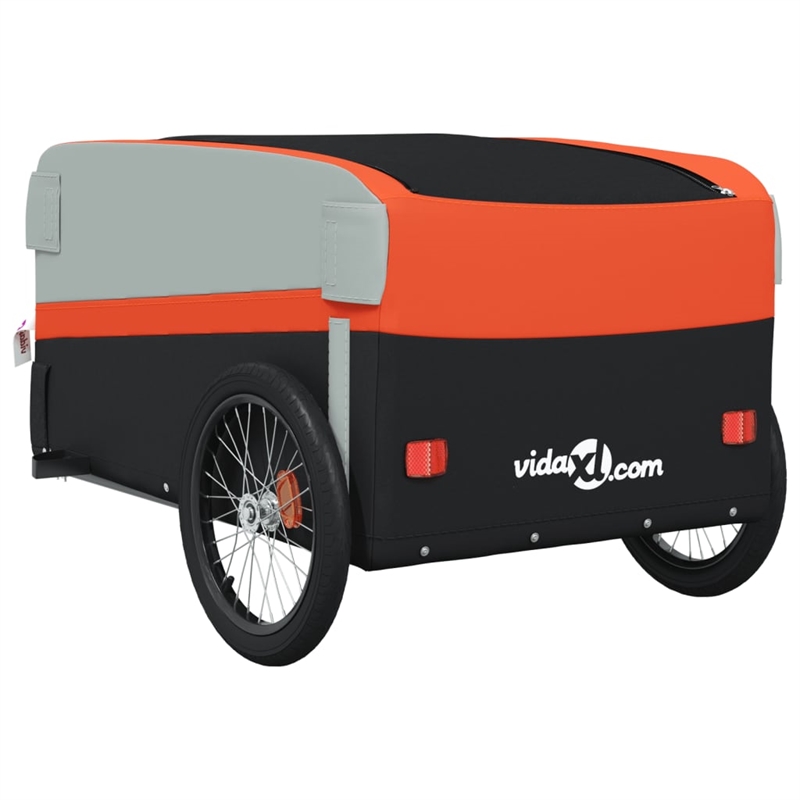 Pemberly Row Sturdy 99.2 lb Iron Bike Trailer in Black and Orange