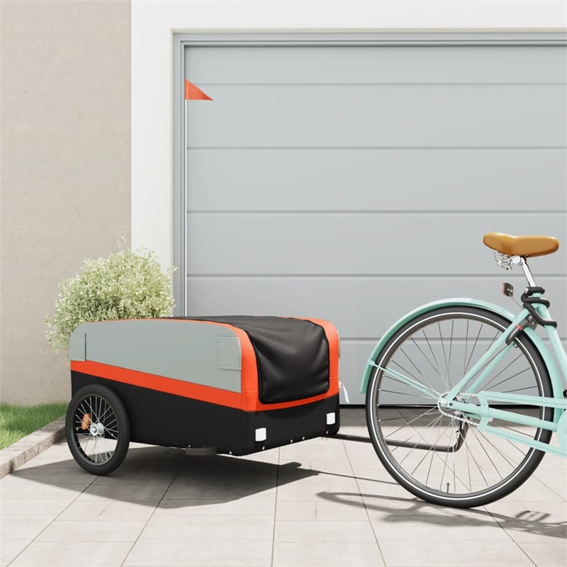 Pemberly Row Sturdy 99.2 lb Iron Bike Trailer in Black and Orange