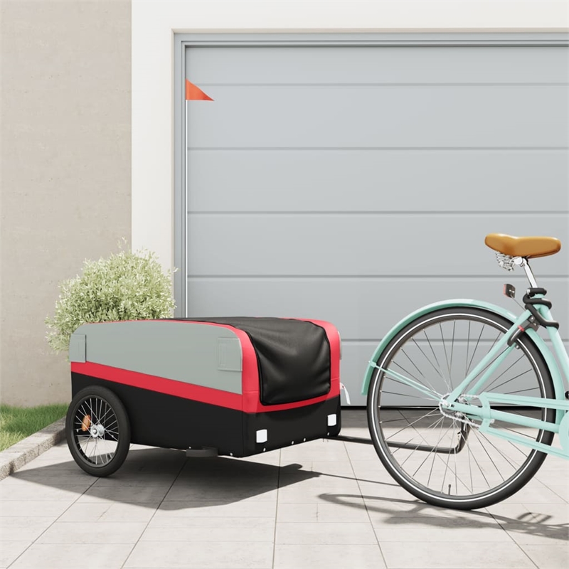 Pemberly Row Sturdy 99.2 lb Iron Bike Trailer in Black and Red