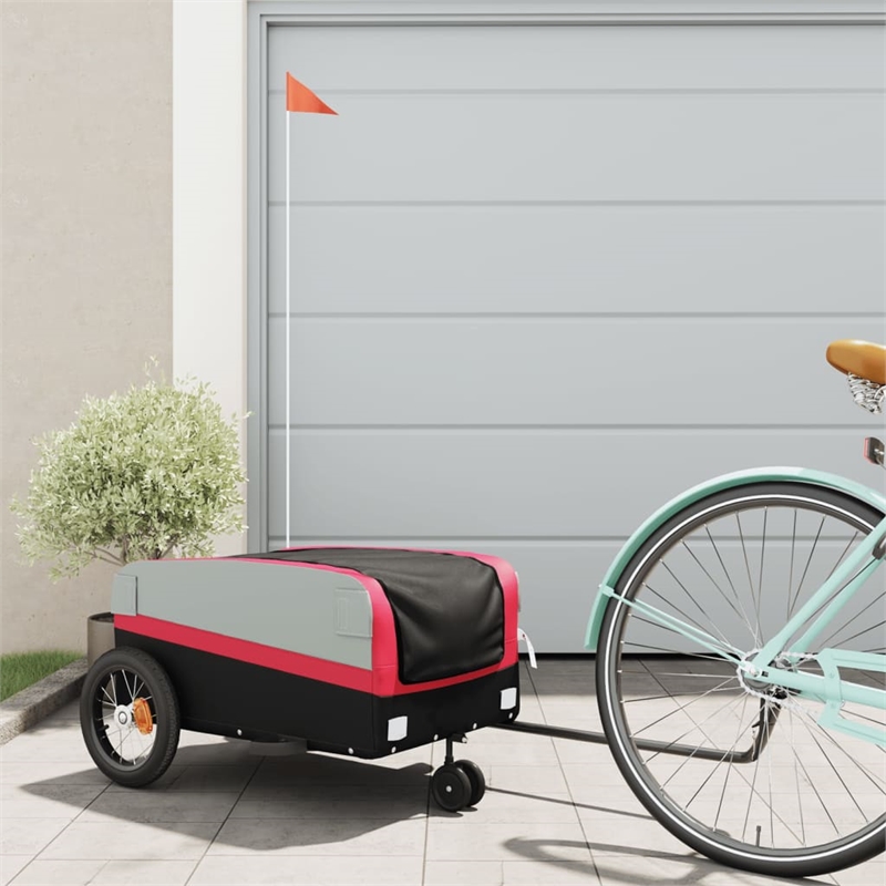 Pemberly Row Sturdy 66.1 lb Iron Bike Trailer in Black and Red
