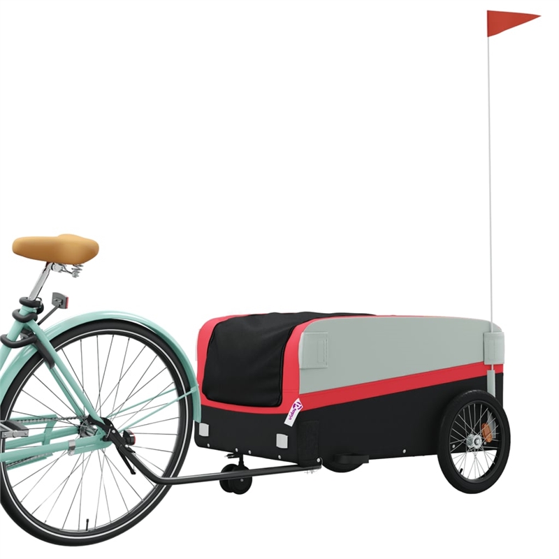 Pemberly Row Sturdy 99.2 lb Iron Bike Trailer in Black and Red