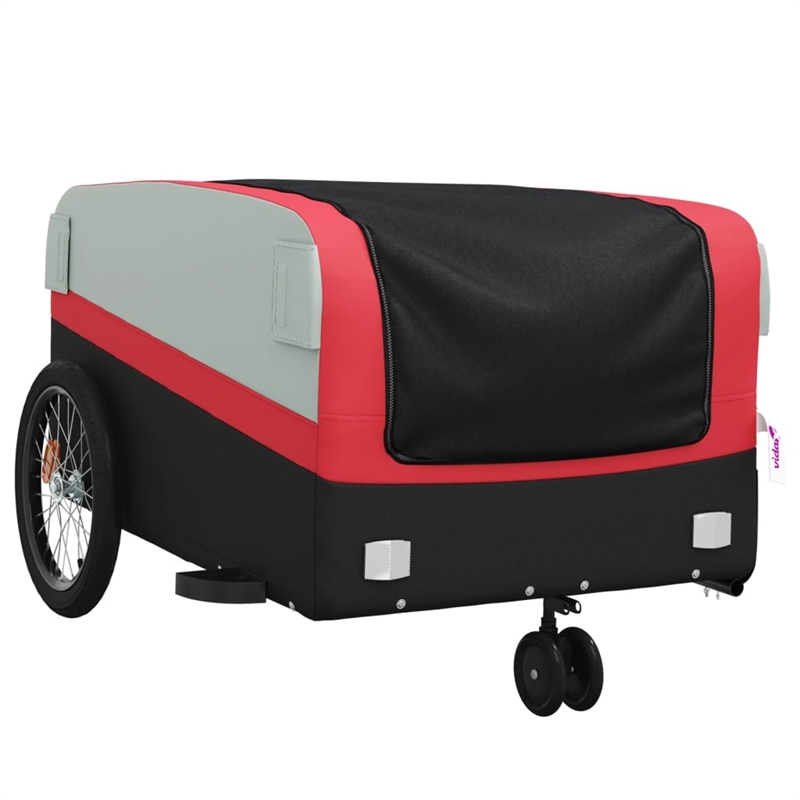 Pemberly Row Sturdy 99.2 lb Iron Bike Trailer in Black and Red