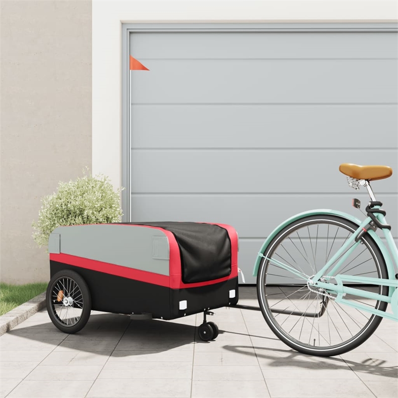 Pemberly Row Sturdy 99.2 lb Iron Bike Trailer in Black and Red