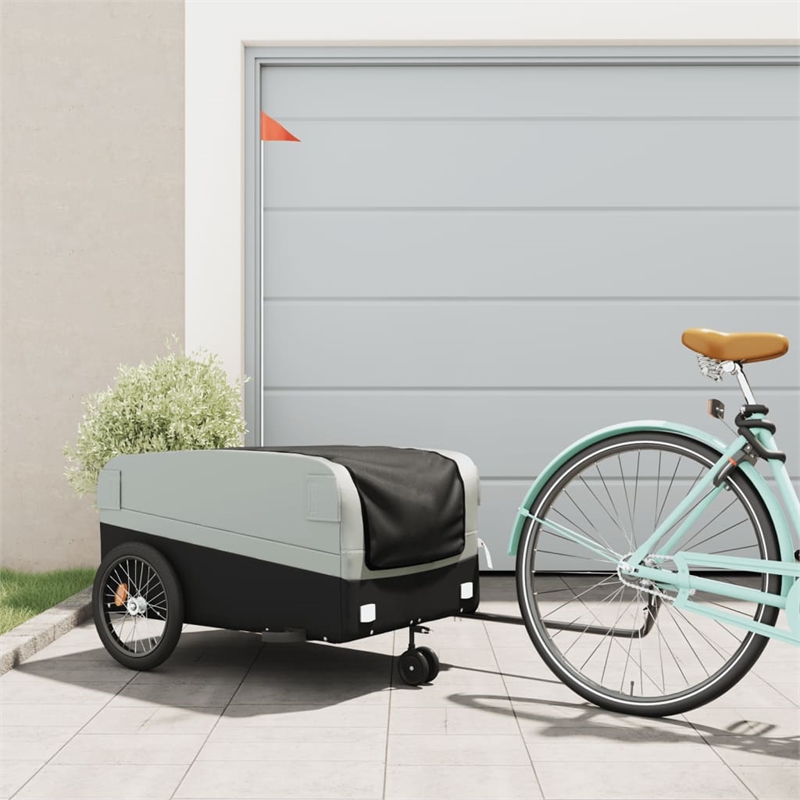 Pemberly Row Sturdy 99.2 lb Iron Bike Trailer in Black and Gray