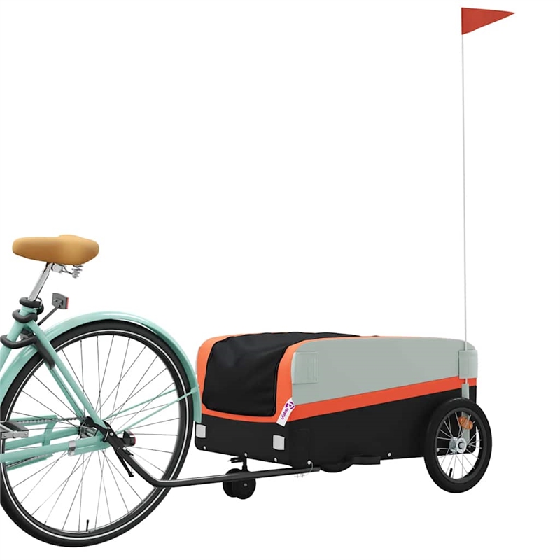 Pemberly Row Sturdy 99.2 lb Iron Bike Trailer in Black and Orange