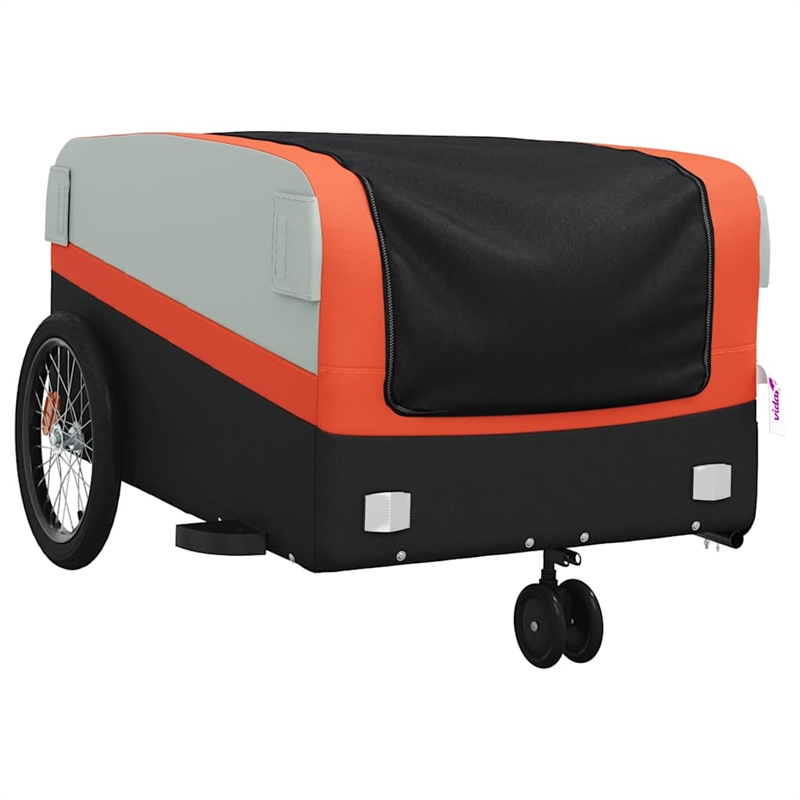 Pemberly Row Sturdy 99.2 lb Iron Bike Trailer in Black and Orange