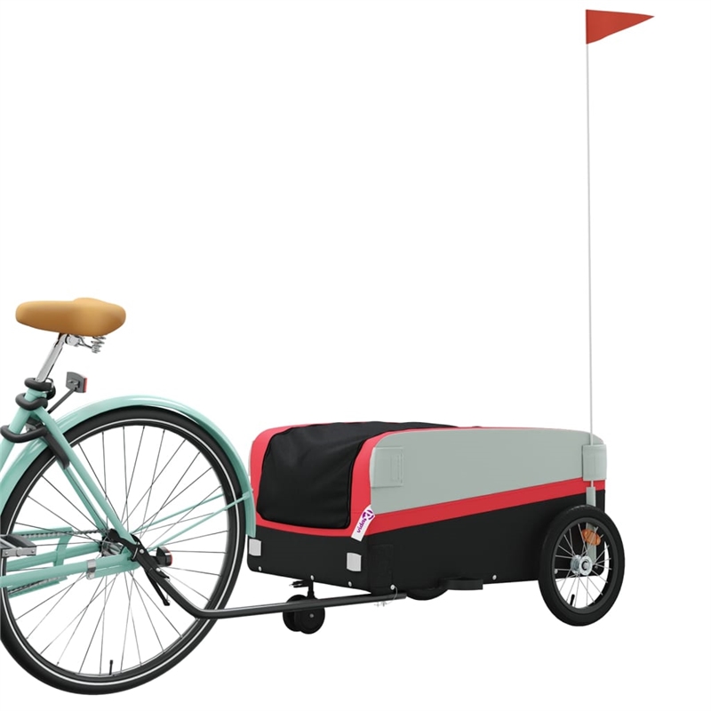 Pemberly Row Sturdy 99.2 lb Iron Bike Trailer in Black and Red