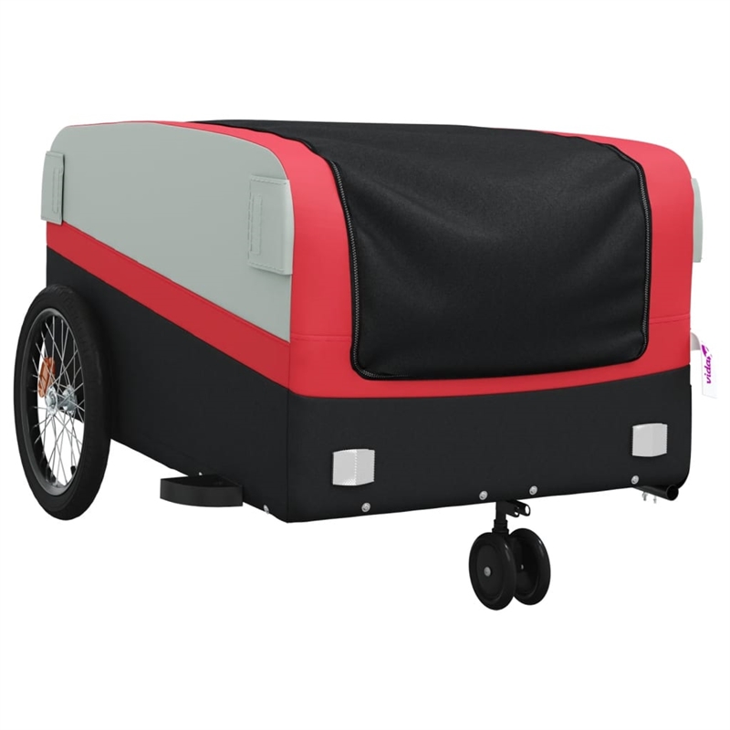 Pemberly Row Sturdy 99.2 lb Iron Bike Trailer in Black and Red