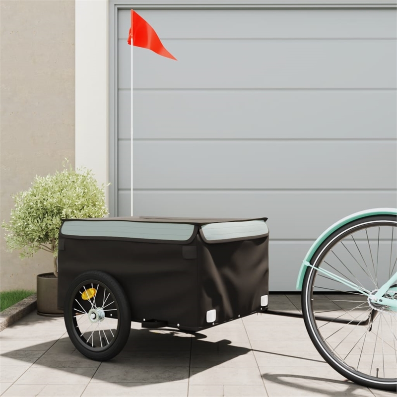Pemberly Row Sturdy 99.2 lb Iron Bike Trailer in Black and Gray