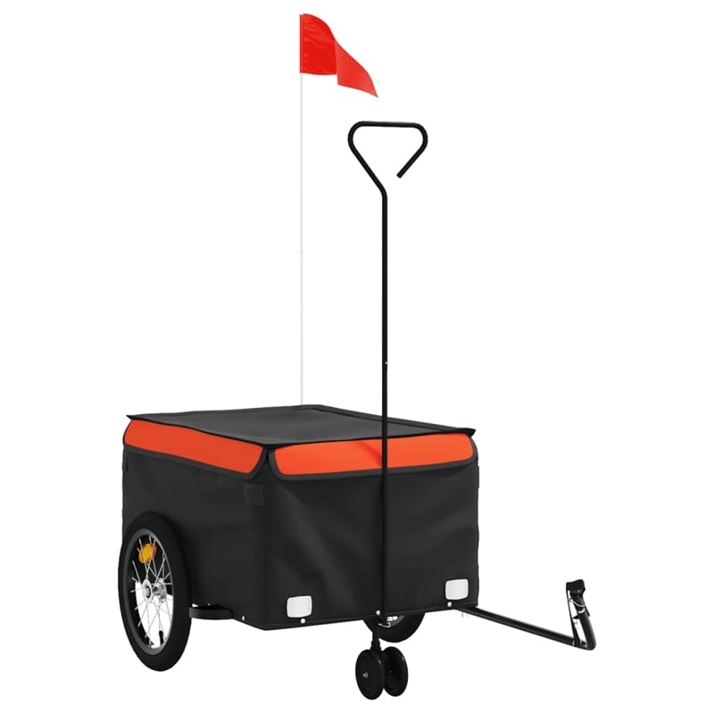 Pemberly Row Sturdy 99.2 lb Iron Bike Trailer in Black and Orange